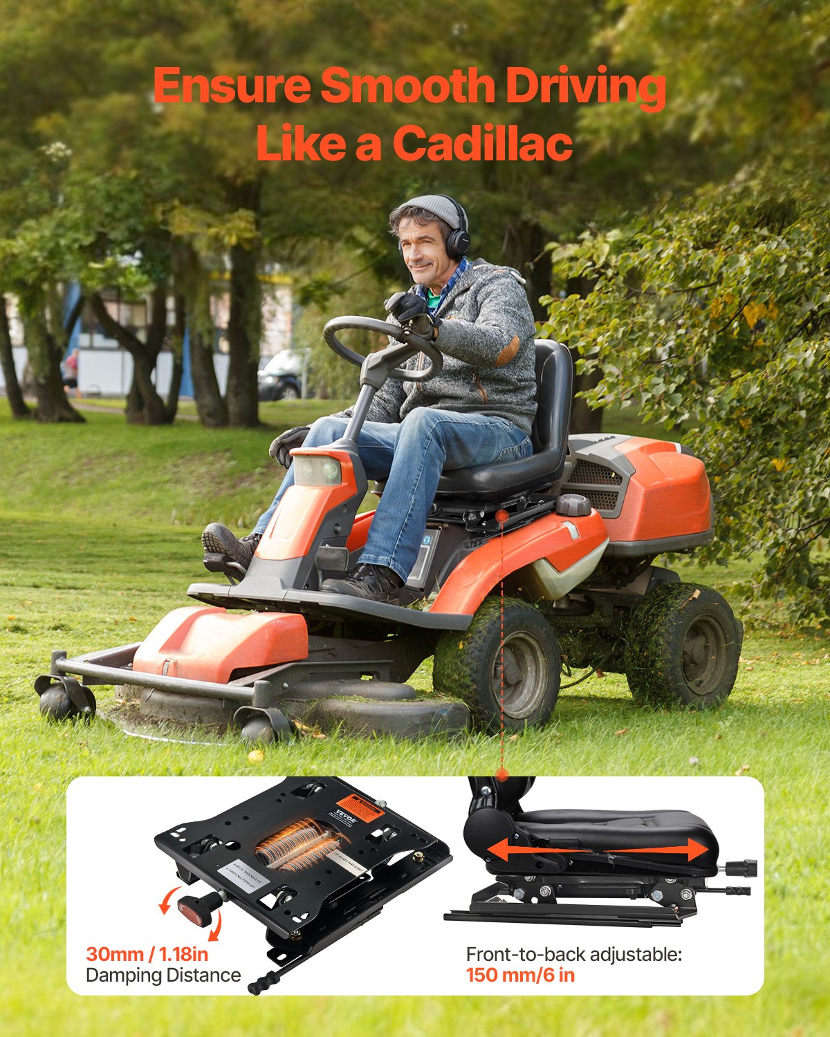 Seat Suspension Kit with Seat Slider Track, Universal Air Ride Seat Suspension for Zero Turn Lawn Mower, 6in Front-to-Back Adjustable, Tractor Seat Suspension ‎Kit for Forklift, Bulldozers