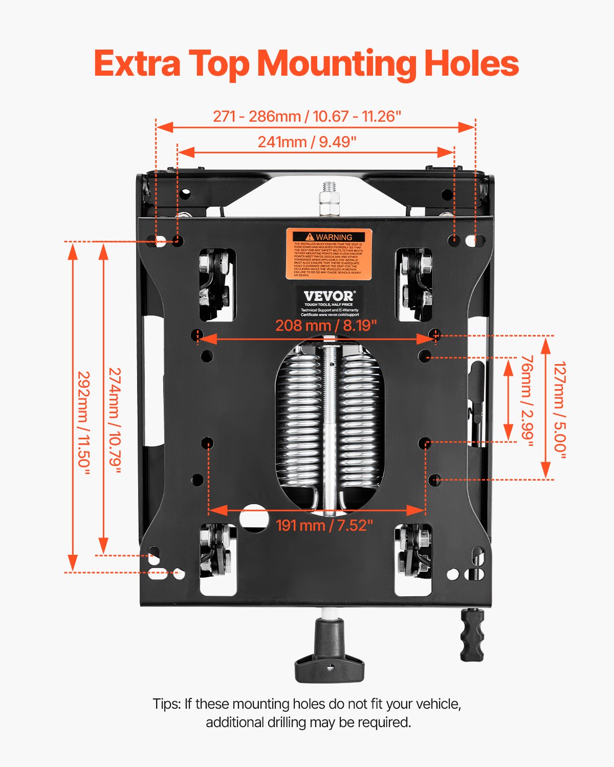 Seat Suspension Kit with Seat Slider Track, Universal Air Ride Seat Suspension for Zero Turn Lawn Mower, 6in Front-to-Back Adjustable, Tractor Seat Suspension ‎Kit for Forklift, Bulldozers