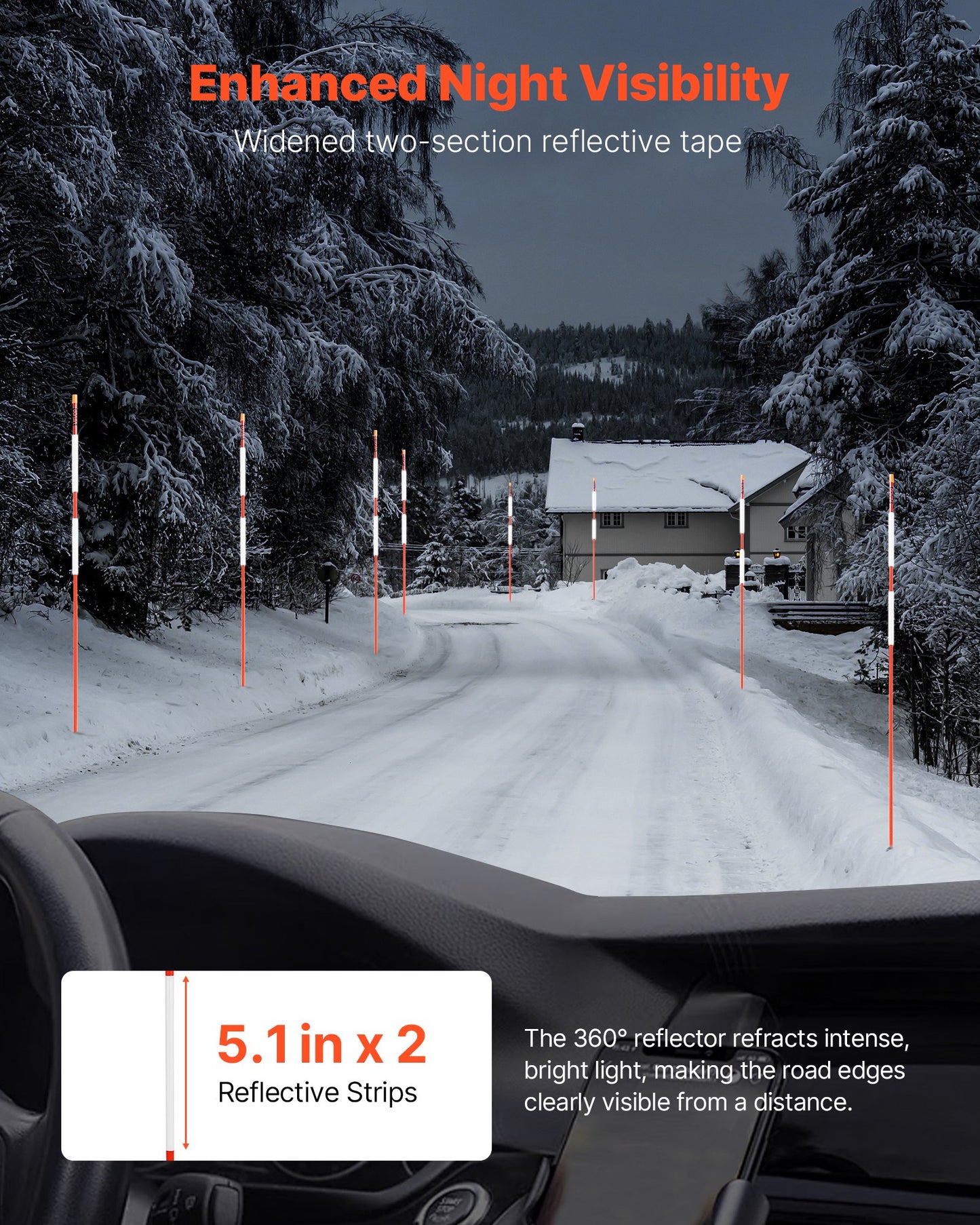 Uppfartsmarkörer, 500 st. 122 cm långa, 6,35 mm diameter, hög synlighet för uppfarter med 12-tums stålborr, reflekterande snöpinnar, glasfiberstång för parkeringsplatser, gångvägar, snöröjning