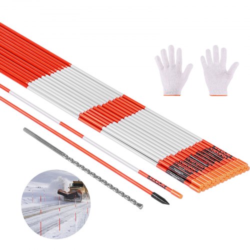 Driveway Markers, 20Pcs 122cm Long 6.35mm Dia, Hi-Visibility Driveway Reflectors with 12 in Steel Drill Bits, Reflective Snow Sticks Fiberglass Pole for Parking Lots, Walkways, Snow Plowing