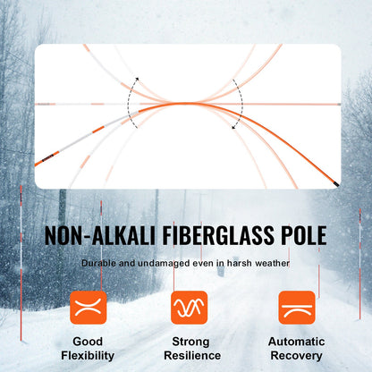 Uppfartsmarkörer, 100 st 122 cm, 0,79 cm diameter, orange glasfiberstänger, snöpinnar med reflextejp, 30,48 cm stålborr och skyddshandskar för parkeringsplatser, gångbanor, enkel synlighet