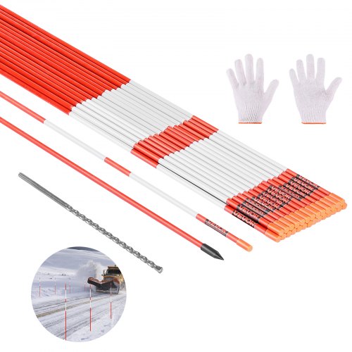 Driveway Markers, 50Pcs 152cm Long 7.87mm Dia, Hi-Visibility Driveway Reflectors with 12 in Steel Drill Bits, Reflective Snow Sticks Fiberglass Pole for Parking Lots, Walkways, Snow Plowing
