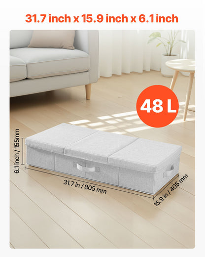 Förvaring under sängen med lock, 805 x 405 x 155 mm, 48L stora klädförvaringsbehållare under sängen, lågprofil grå låda för skoförvaring under sängen för skoskåp i sovrummet, 2-pack