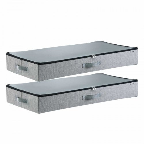 Förvaring under sängen med genomskinliga lock, 850 x 430 x 120 mm, 45 liter stora klädförvaringsbehållare under sängen, lågprofilerade lådor för skoorganisering under sängen, för filtsko i sovrummet, 2-pack