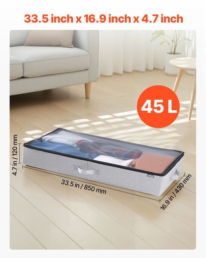 Förvaring under sängen med genomskinliga lock, 850 x 430 x 120 mm, 45 liter stora klädförvaringsbehållare under sängen, lågprofilerade lådor för skoorganisering under sängen, för filtsko i sovrummet, 2-pack