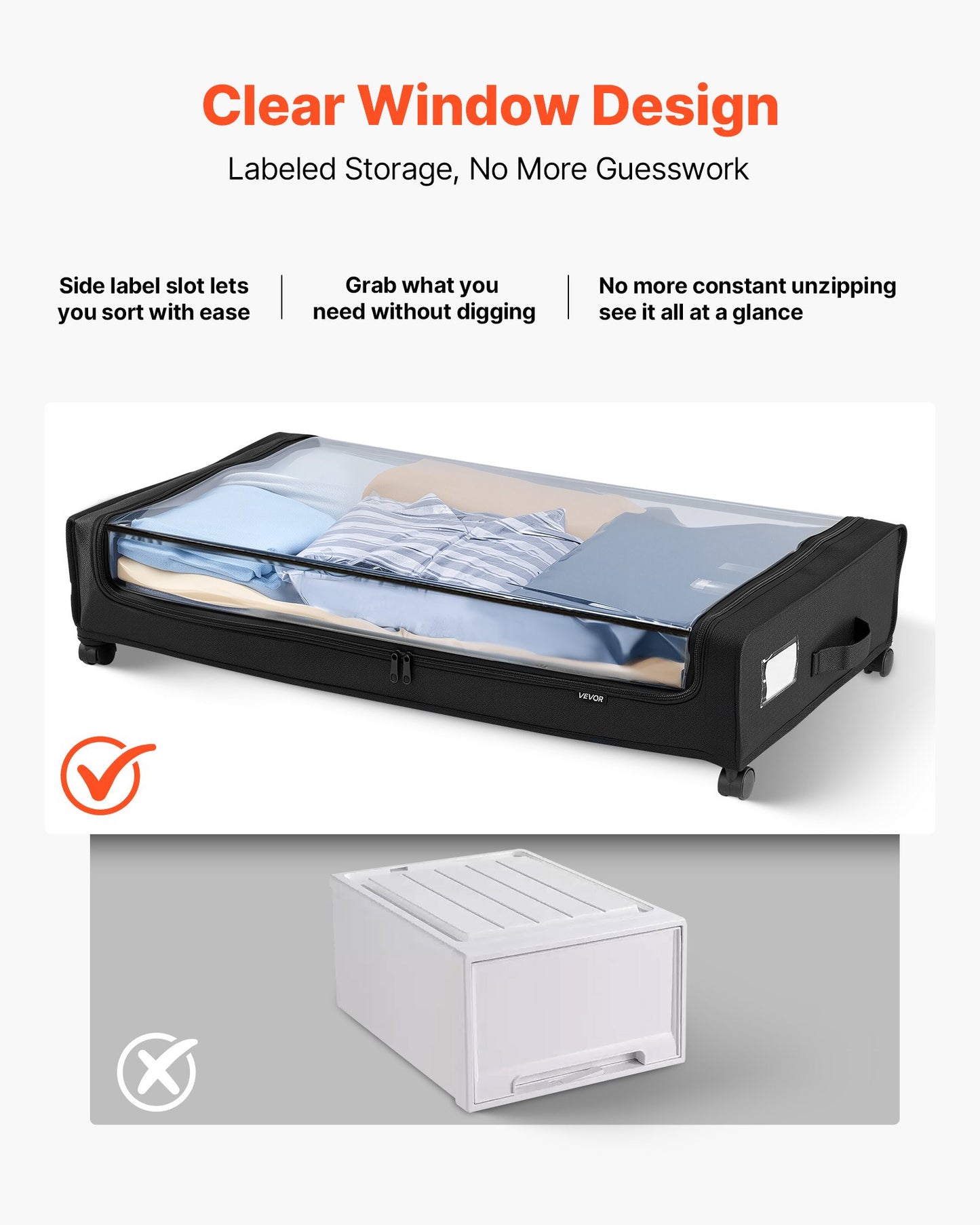 Under Bed Storage with Wheels, 770 x 470 x 173 mm, Underbed Containers with Clear Lid, Underbed Shoe Organizer, Rolling Under the Bed Storage Bins for Clothes, Shoes, Blankets, Bedroom, 2 Pack