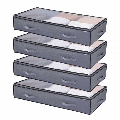 Under Bed Storage with Clear Lids, 996 x 500 x 180 mm, 90L Large Underbed Clothes Storage Containers, Low Profile Under Bed Drawer Shoe Organizer Bins Box for Blanket Shoe Bedroom, 4 Pack
