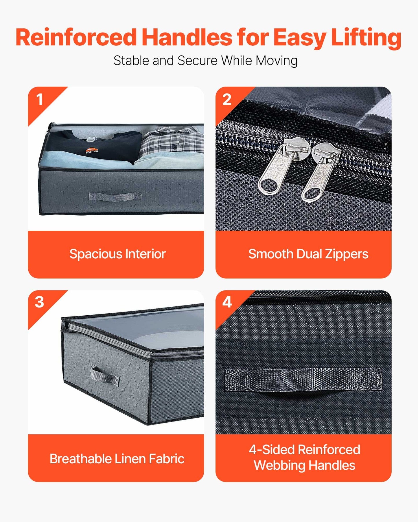 Under Bed Storage with Clear Lids, 996 x 500 x 180 mm, 90L Large Underbed Clothes Storage Containers, Low Profile Under Bed Drawer Shoe Organizer Bins Box for Blanket Shoe Bedroom, 4 Pack