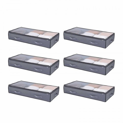 Under Bed Storage with Clear Lids, 996 x 500 x 180 mm, 90L Large Underbed Clothes Storage Containers, Low Profile Under Bed Drawer Shoe Organizer Bins Box for Blanket Shoe Bedroom, 6 Pack