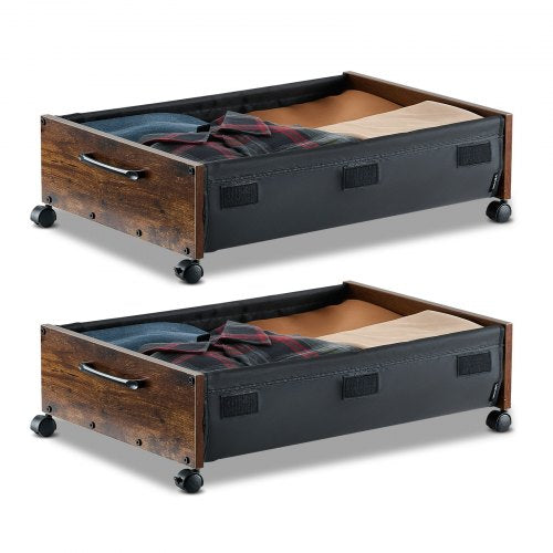 Förvaring under sängen med hjul, 650 x 460 x 180 mm behållare under sängen, skolåda under sängen med låsbara hjul, rullbara förvaringsfack för kläder, skor, filtar, 2-pack