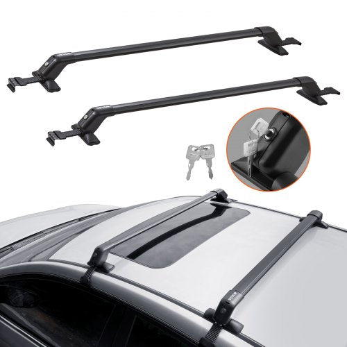 Universal Roof Rack Cross Bars, Aluminum Roof Rack Crossbars, Fit Roof without Side Rail, 70.3 kg Load Capacity, Adjustable Bare Roof Crossbars with Locks, for SUVs, Sedans, and Vans