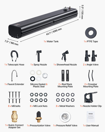 Roof Rack Water Tank, 4.5 Gal, Multi-Dispensing Outdoor Tank with 2 Splash-Guard Panels & T-slot, High-Capacity Aluminum Tank with Pressurization Port, Fit for Trunks, Roll Bars, Crossbars