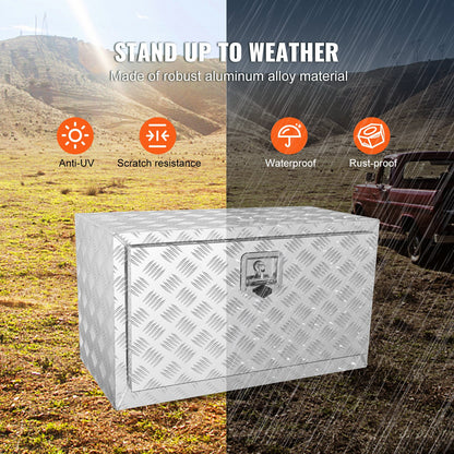 Underbody Truck Box, 760×355×405 mm Pickup Storage Box, Heavy Duty Aluminum Diamond Plate Tool Box with Lock and Keys, Waterproof Trailer Storage Box with T-Handle Latch for Truck, Van, Trailer