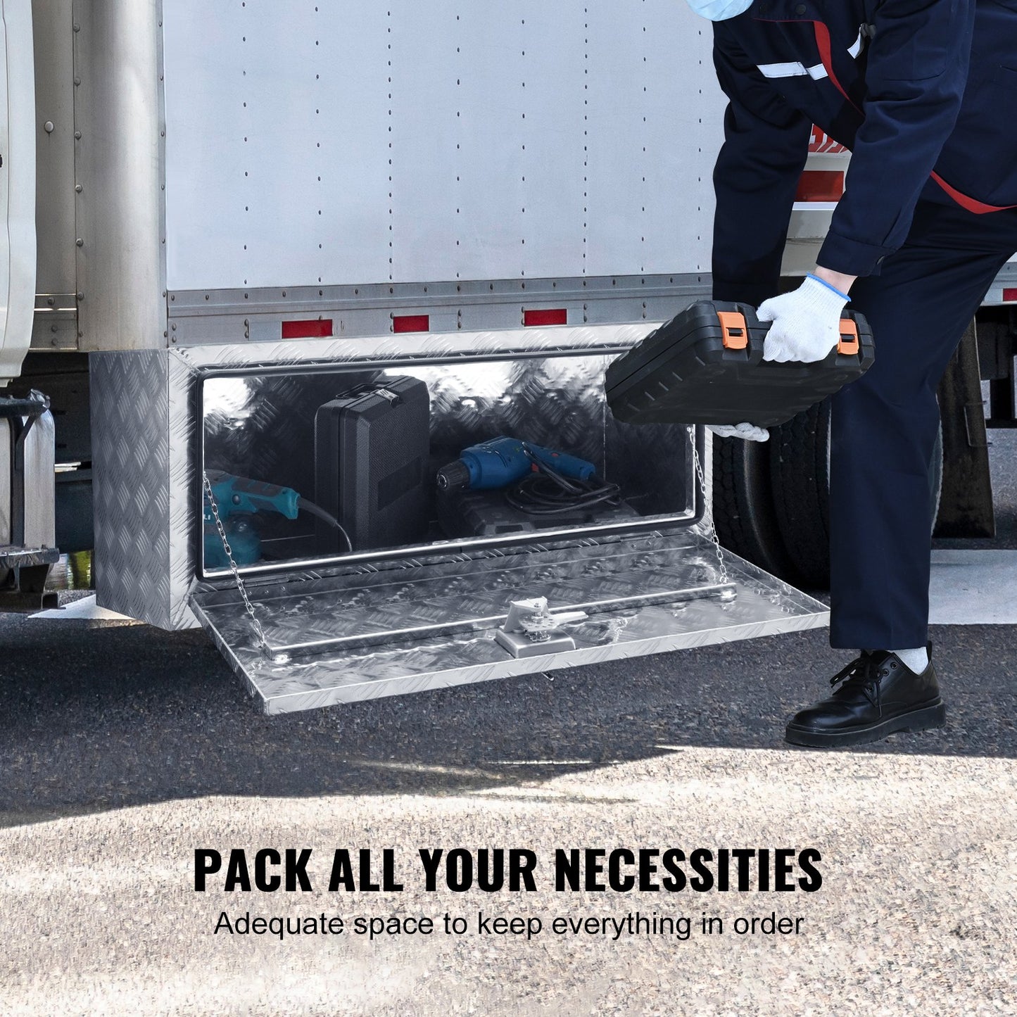 Underrede för lastbil, förvaringslåda för pickup, kraftig verktygslåda i diamantplåt i aluminium med lås och nycklar, vattentät förvaringslåda för släpvagn med T-handtag för lastbil, skåpbil, släpvagn