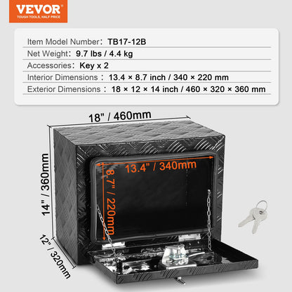 Underbody Aluminum Truck Tool Box 45.7x30.5x35.6 cm Trailer RV Tool Storage