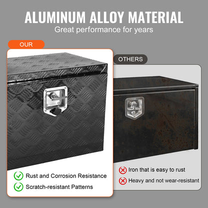 Underrede för lastbil, förvaringslåda för pickuper 61 x 38 x 40 cm, verktygslåda i kraftig aluminium med diamantplåt, lås och nycklar, vattentät förvaringslåda för släpvagnar med T-handtag för lastbil, skåpbil, släpvagn