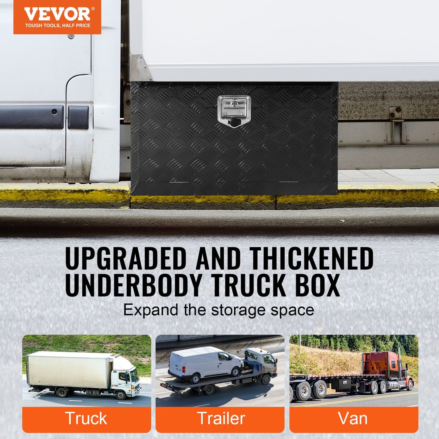 Underbody Truck Box, 30" x 17" x 18" Pickup Storage Box, Heavy Duty Aluminum Diamond Plate Tool Box with Lock and Keys, Waterproof Trailer Storage Box with T-Handle Latch for Truck, Van, Trailer
