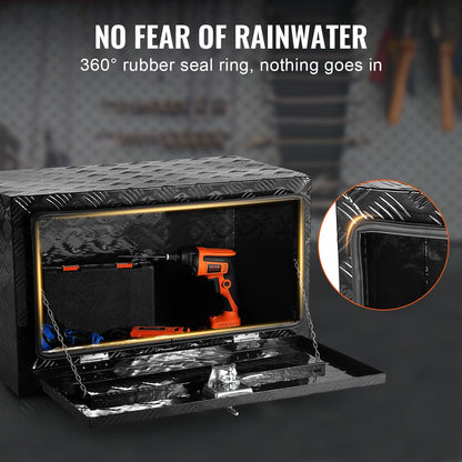 Underrede för lastbil, förvaringslåda för pickuper, 76 x 43 x 48 cm, kraftig verktygslåda i diamantplåt i aluminium med lås och nycklar, vattentät förvaringslåda för släpvagn med T-handtag för lastbil, skåpbil, släpvagn