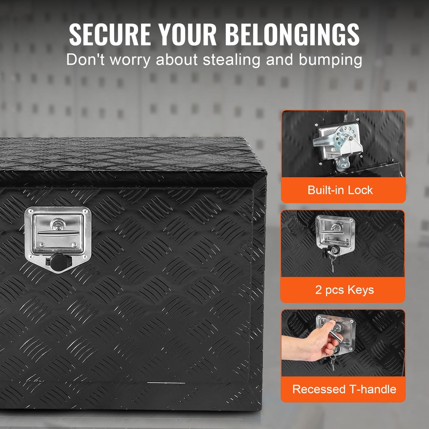 Underbody Truck Box, 30" x 17" x 18" Pickup Storage Box, Heavy Duty Aluminum Diamond Plate Tool Box with Lock and Keys, Waterproof Trailer Storage Box with T-Handle Latch for Truck, Van, Trailer