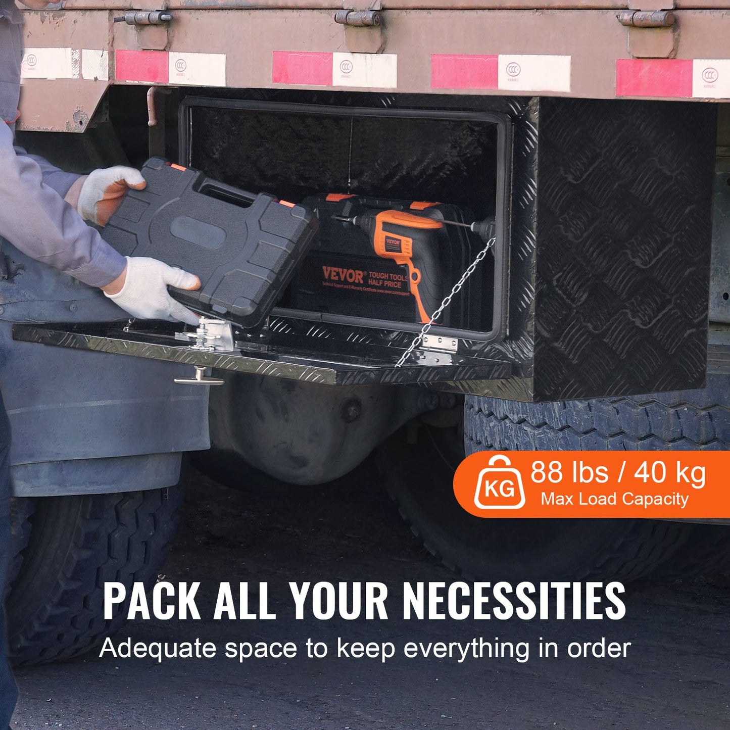 Underbody Truck Box, 36" x 14" x 16" Pickup Storage Box, Heavy Duty Aluminum Diamond Plate Tool Box with Lock and Keys, Waterproof Trailer Storage Box with T-Handle Latch for Truck, Van, Trailer