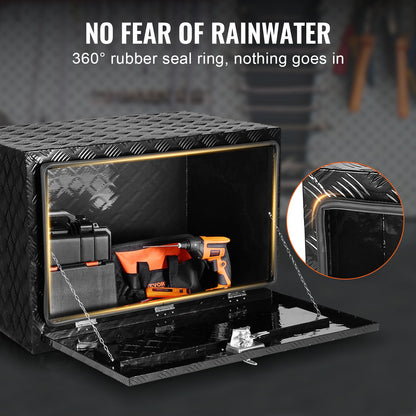 Underbody Truck Box, 48" x 17" x 18" Pickup Storage Box, Heavy Duty Aluminum Diamond Plate Tool Box with Lock and Keys, Waterproof Trailer Storage Box with T-Handle Latch for Truck, Van, Trailer