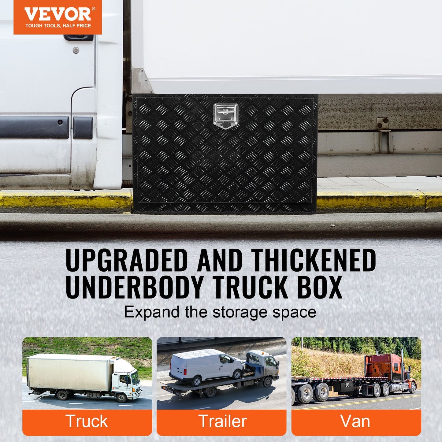 Underbody Truck Box, 48" x 24" x 24" Pickup Storage Box, Heavy Duty Aluminum Diamond Plate Tool Box with Lock and Keys, Waterproof Trailer Storage Box with T-Handle Latch for Truck, Van, Trailer