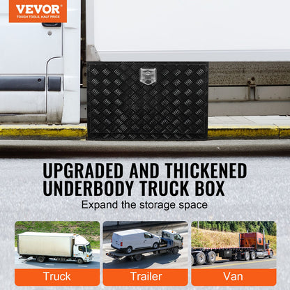 Underbody Truck Box, 48" x 24" x 24" Pickup Storage Box, Heavy Duty Aluminum Diamond Plate Tool Box with Lock and Keys, Waterproof Trailer Storage Box with T-Handle Latch for Truck, Van, Trailer
