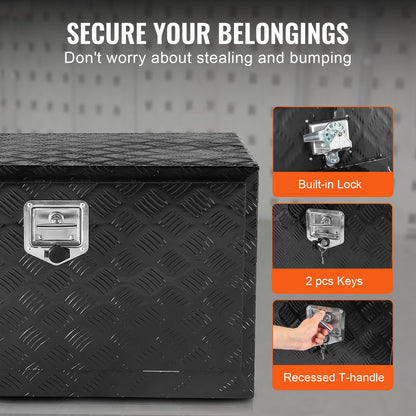 Underbody Truck Box, 48" x 24" x 24" Pickup Storage Box, Heavy Duty Aluminum Diamond Plate Tool Box with Lock and Keys, Waterproof Trailer Storage Box with T-Handle Latch for Truck, Van, Trailer