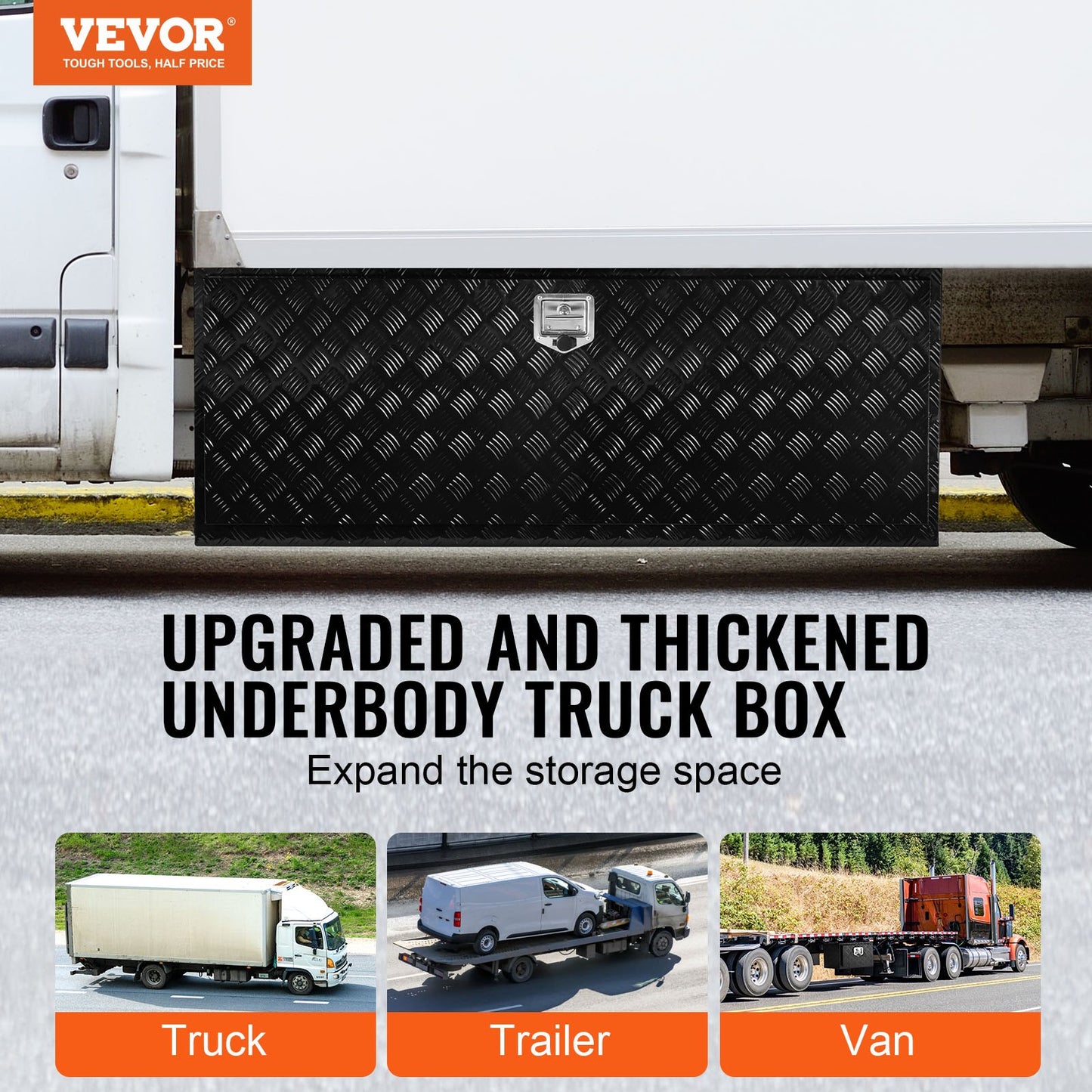 Underbody Truck Box, 60" x 24" x 24" Pickup Storage Box, Heavy Duty Aluminum Diamond Plate Tool Box with Lock and Keys, Waterproof Trailer Storage Box with T-Handle Latch for Truck, Van, Trailer