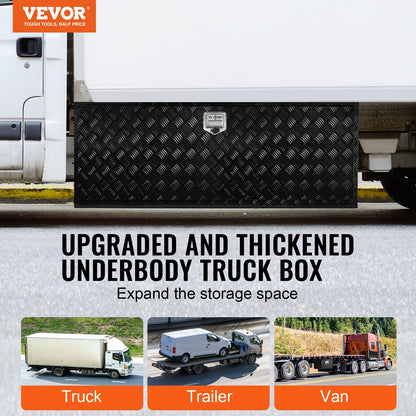 Underbody Truck Box, 60" x 24" x 24" Pickup Storage Box, Heavy Duty Aluminum Diamond Plate Tool Box with Lock and Keys, Waterproof Trailer Storage Box with T-Handle Latch for Truck, Van, Trailer