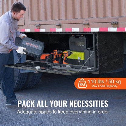 Underbody Truck Box, 60" x 24" x 24" Pickup Storage Box, Heavy Duty Aluminum Diamond Plate Tool Box with Lock and Keys, Waterproof Trailer Storage Box with T-Handle Latch for Truck, Van, Trailer