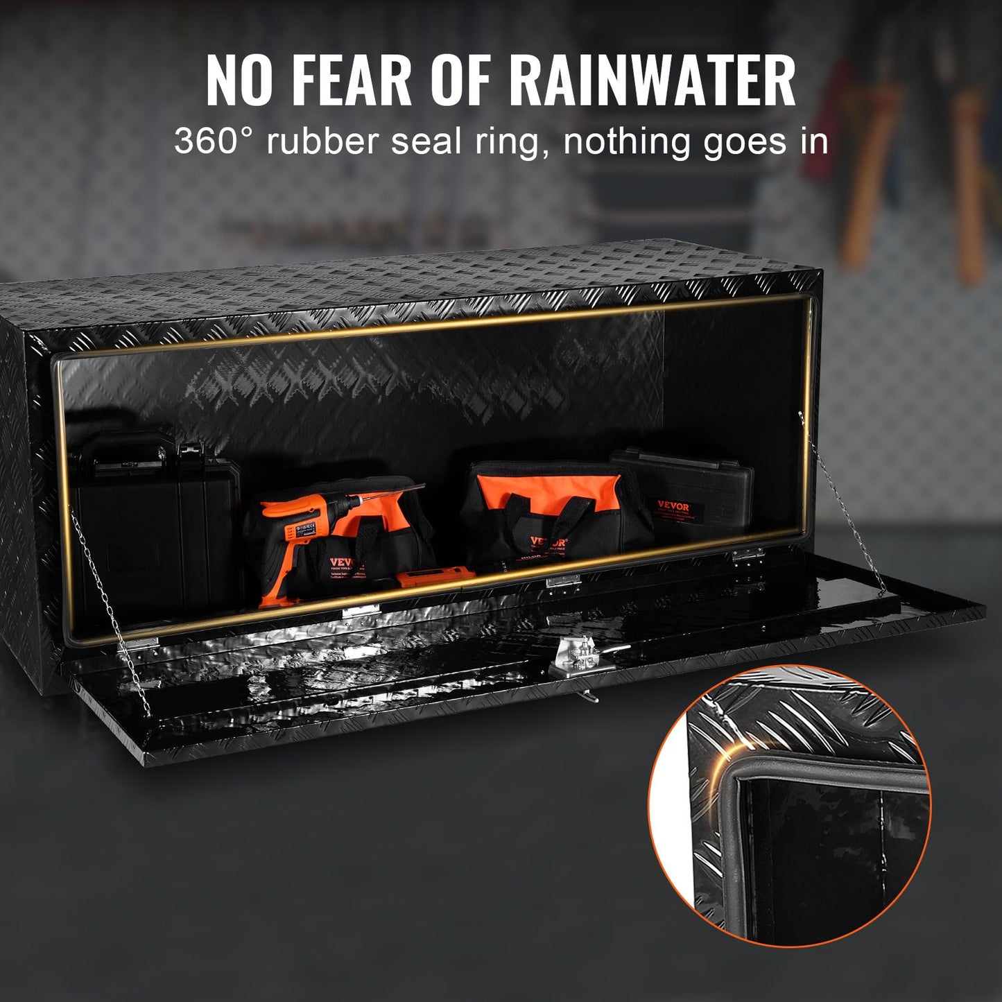 Underbody Truck Box, 60" x 24" x 24" Pickup Storage Box, Heavy Duty Aluminum Diamond Plate Tool Box with Lock and Keys, Waterproof Trailer Storage Box with T-Handle Latch for Truck, Van, Trailer