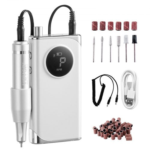 Electric Rechargeable Nail Drill, 40,000RPM Portable Cordless Nail E File Machine, LCD-Display Acrylic Gel Grinder Tool with 6 Bits and 50PCS Sanding Bands for Manicure Pedicure Carve Polish