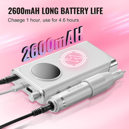 Electric Rechargeable Nail Drill, 40,000RPM Portable Cordless Nail E File Machine, LCD-Display Acrylic Gel Grinder Tool with 6 Bits and 50PCS Sanding Bands for Manicure Pedicure Carve Polish