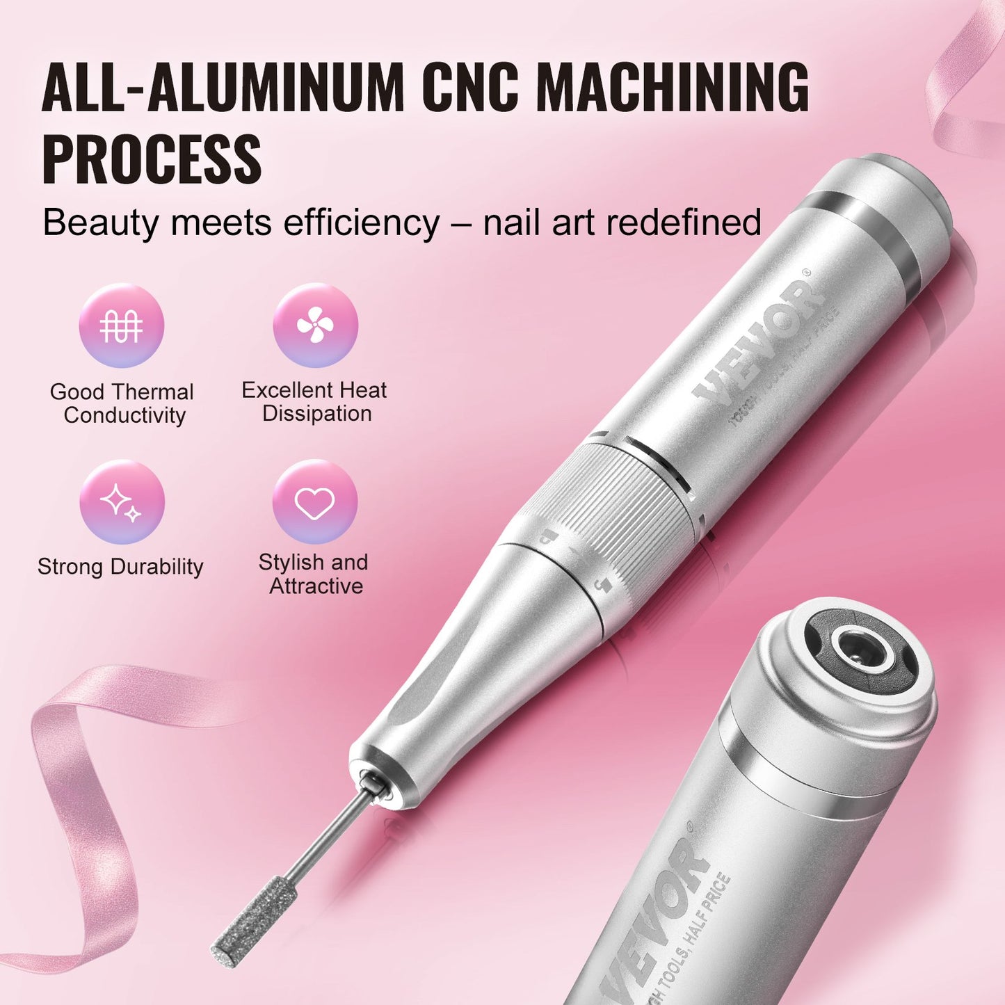 Electric Rechargeable Nail Drill, 40,000RPM Portable Cordless Nail E File Machine, LCD-Display Acrylic Gel Grinder Tool with 6 Bits and 50PCS Sanding Bands for Manicure Pedicure Carve Polish