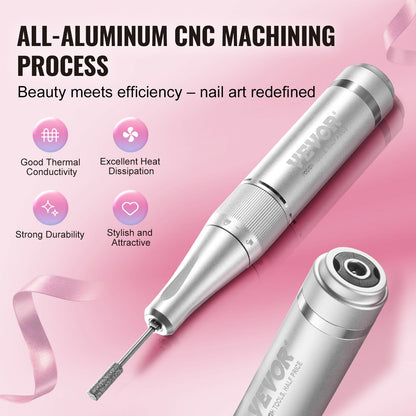 Electric Rechargeable Nail Drill, 40,000RPM Portable Cordless Nail E File Machine, LCD-Display Acrylic Gel Grinder Tool with 6 Bits and 50PCS Sanding Bands for Manicure Pedicure Carve Polish