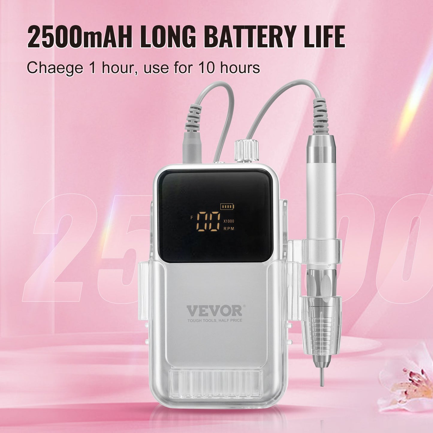 Electric Cordless Nail Drill - with High-Torque 35000RRM Brushless Motor, Rechargeable Nail E File Machine with 6 Bits & 50PCS Sanding Band for Acrylic Gel Nails, Portable Manicure Pedicure Tool