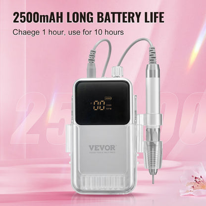 Electric Cordless Nail Drill - with High-Torque 35000RRM Brushless Motor, Rechargeable Nail E File Machine with 6 Bits & 50PCS Sanding Band for Acrylic Gel Nails, Portable Manicure Pedicure Tool