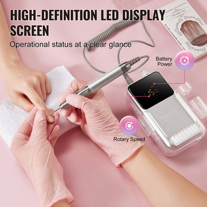 Electric Cordless Nail Drill - with High-Torque 35000RRM Brushless Motor, Rechargeable Nail E File Machine with 6 Bits & 50PCS Sanding Band for Acrylic Gel Nails, Portable Manicure Pedicure Tool