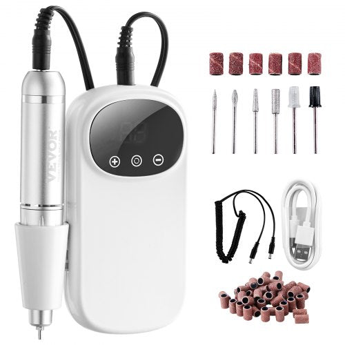 Electric Rechargeable Nail Drill, 35,000RPM Portable Cordless Nail E File Machine, LCD-Display Acrylic Gel Grinder Tool with 6 Bits and 50PCS Sanding Bands for Manicure Pedicure Carve Polish