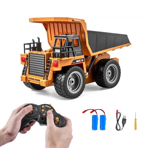 RC Dump Truck Toy, 9-Channel 1:18 Scale, Remote Control Dump Truck RC Construction Vehicle Truck Toy with Metal Bed & Light, 2 Rechargeable Batteries for Toddlers Kids Boys and Girls Age 8+