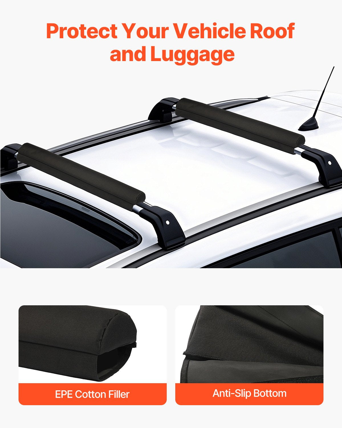 Soft Roof Rack Pads, 28" Universal Car Roof Rack Pads for Various Crossbars, 88LBS Load Capacity Luggage Kayak Carrier with 2 Tie Down Straps & Velcros for SUPs Canoes Snowboards Paddle Boards