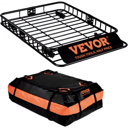 Roof Rack Cargo Basket, 130.5 x 91.5 x 12.7 cm Rooftop Cargo Carrier w/ 15 Cu Ft Waterproof Cargo Bag, 90 kg Capacity Universal Rack Carrier for SUV, Truck
