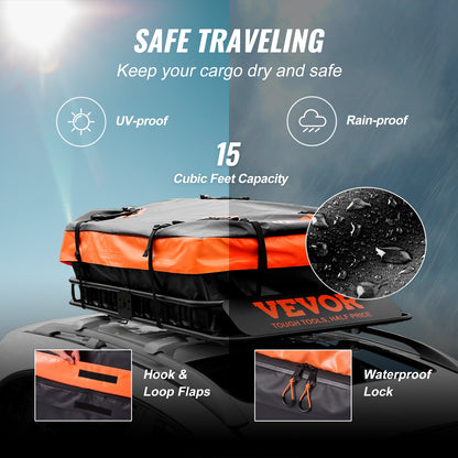 Roof Rack Cargo Basket, 130.5 x 91.5 x 12.7 cm Rooftop Cargo Carrier w/ 15 Cu Ft Waterproof Cargo Bag, 90 kg Capacity Universal Rack Carrier for SUV, Truck