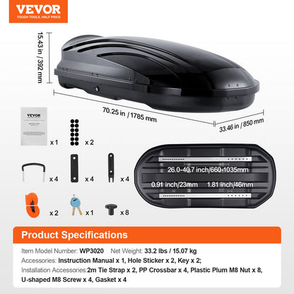Taklasthållare, 11 kubikfot taklastbox, ABS hårt takboxskal, med dubbelsidig öppning och 2 förstärkta remmar, aerodynamisk, lämplig för de flesta tvärbalkar, för bil, kombi, SUV, svart