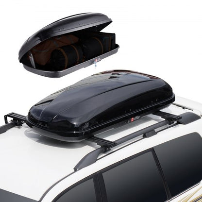 Rooftop Cargo Carrier, 14 Cubic Feet Roof Cargo Box, ABS Hard Shell Roof Box, with Dual-Sided Opening and 2 Reinforced Straps, Aerodynamic, Suitable for most Crossbar, for Car, Wagon, SUV, Black