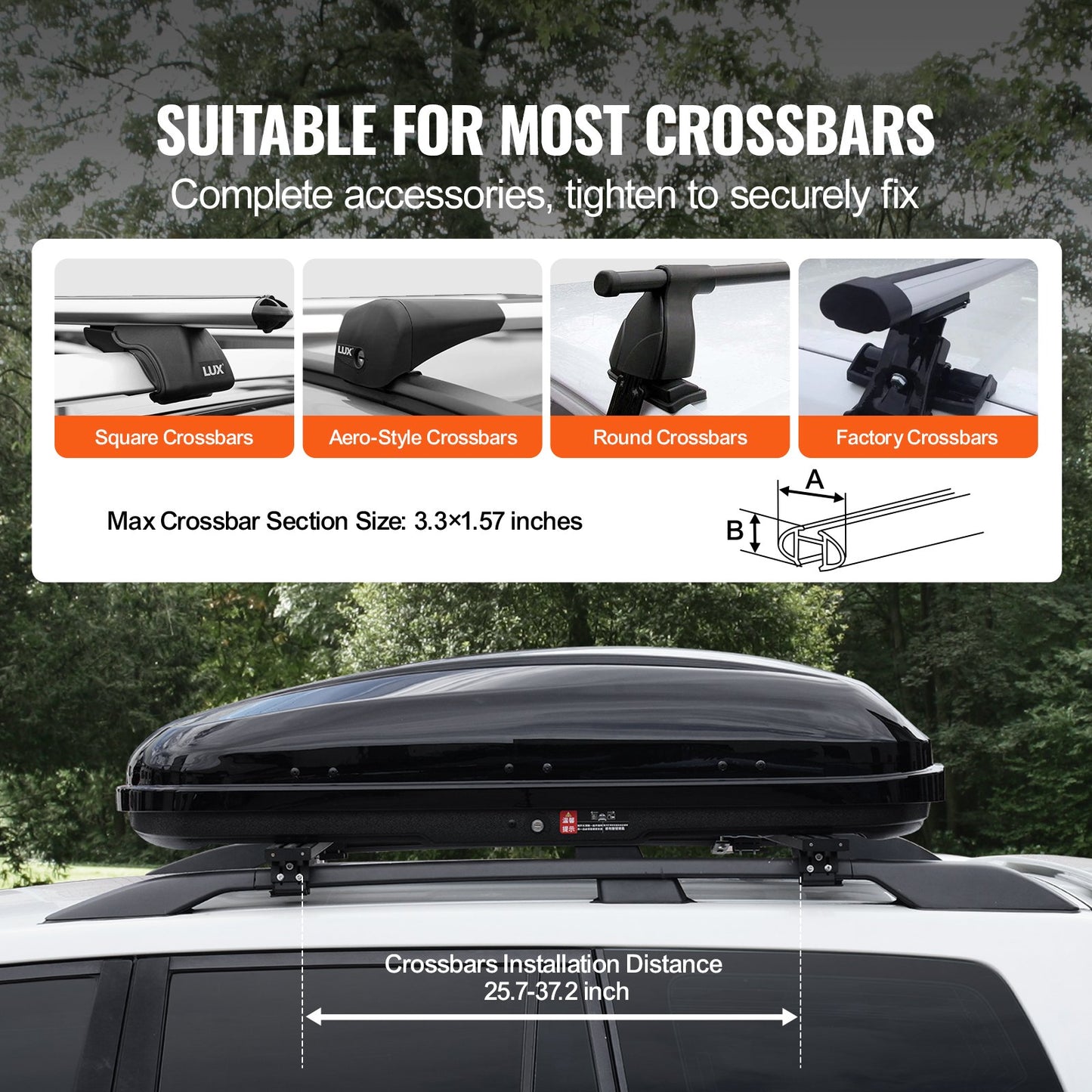 Rooftop Cargo Carrier, 14 Cubic Feet Roof Cargo Box, ABS Hard Shell Roof Box, with Dual-Sided Opening and 2 Reinforced Straps, Aerodynamic, Suitable for most Crossbar, for Car, Wagon, SUV, Black