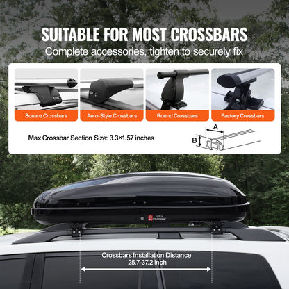 Rooftop Cargo Carrier, 14 Cubic Feet Roof Cargo Box, ABS Hard Shell Roof Box, with Dual-Sided Opening and 2 Reinforced Straps, Aerodynamic, Suitable for most Crossbar, for Car, Wagon, SUV, Black
