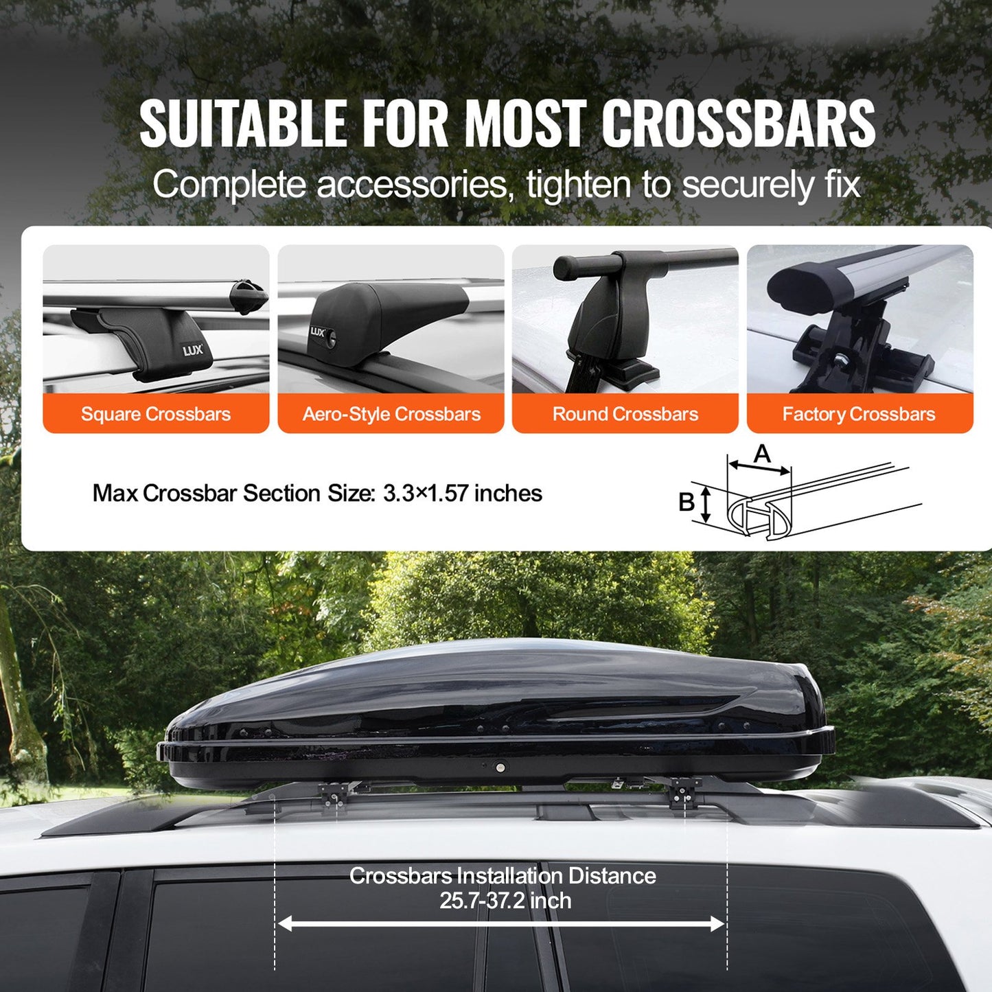 Rooftop Cargo Carrier, 14 Cubic Feet Roof Cargo Box, ABS Hard Shell Roof Box, with Dual-Sided Opening and 2 Reinforced Straps, Aerodynamic, Suitable for most Crossbar, for Car, Wagon, SUV, Black