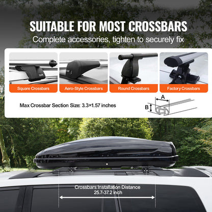 Rooftop Cargo Carrier, 14 Cubic Feet Roof Cargo Box, ABS Hard Shell Roof Box, with Dual-Sided Opening and 2 Reinforced Straps, Aerodynamic, Suitable for most Crossbar, for Car, Wagon, SUV, Black
